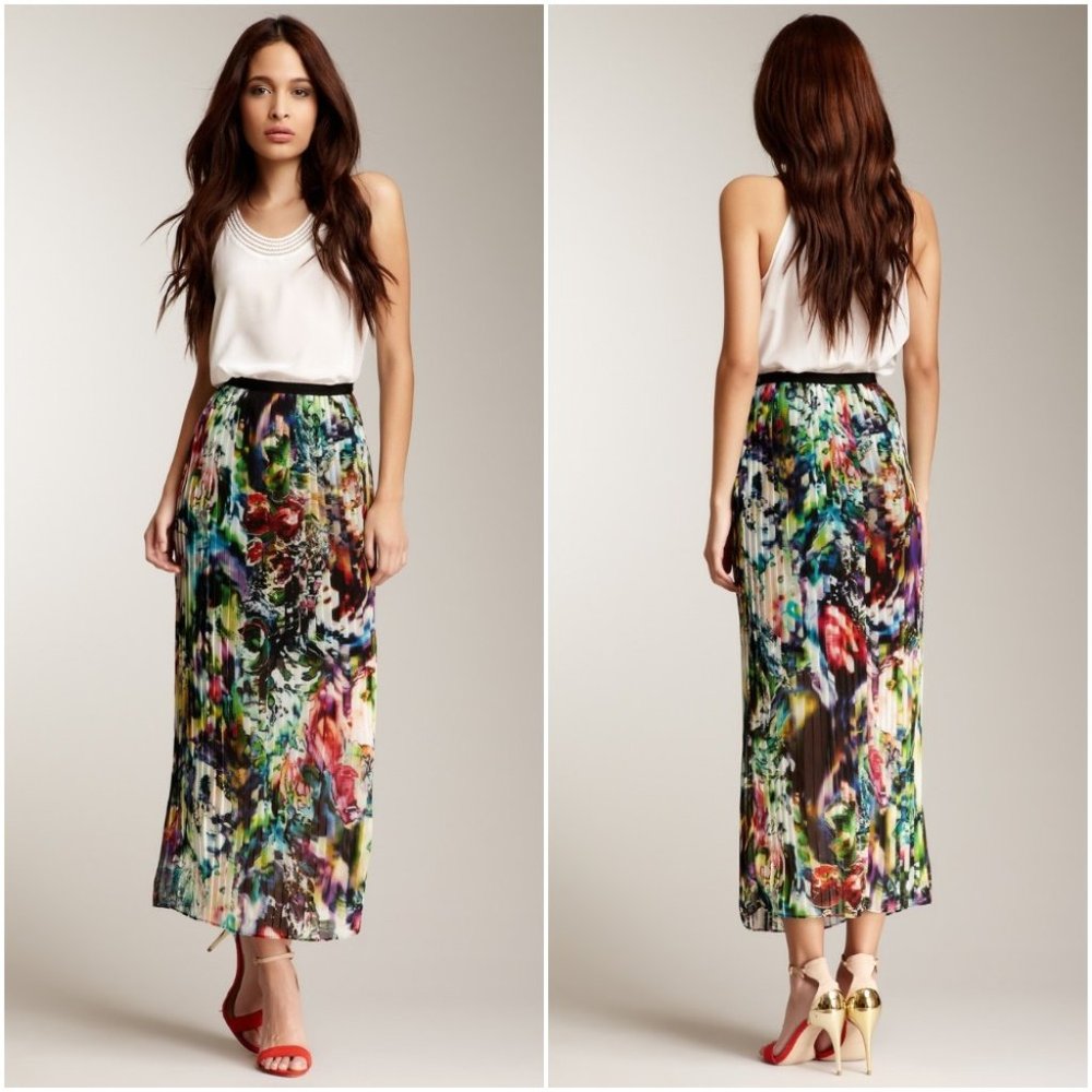 ANTHROPOLOGIE Cluny Printed Pleated Midi Skirt
